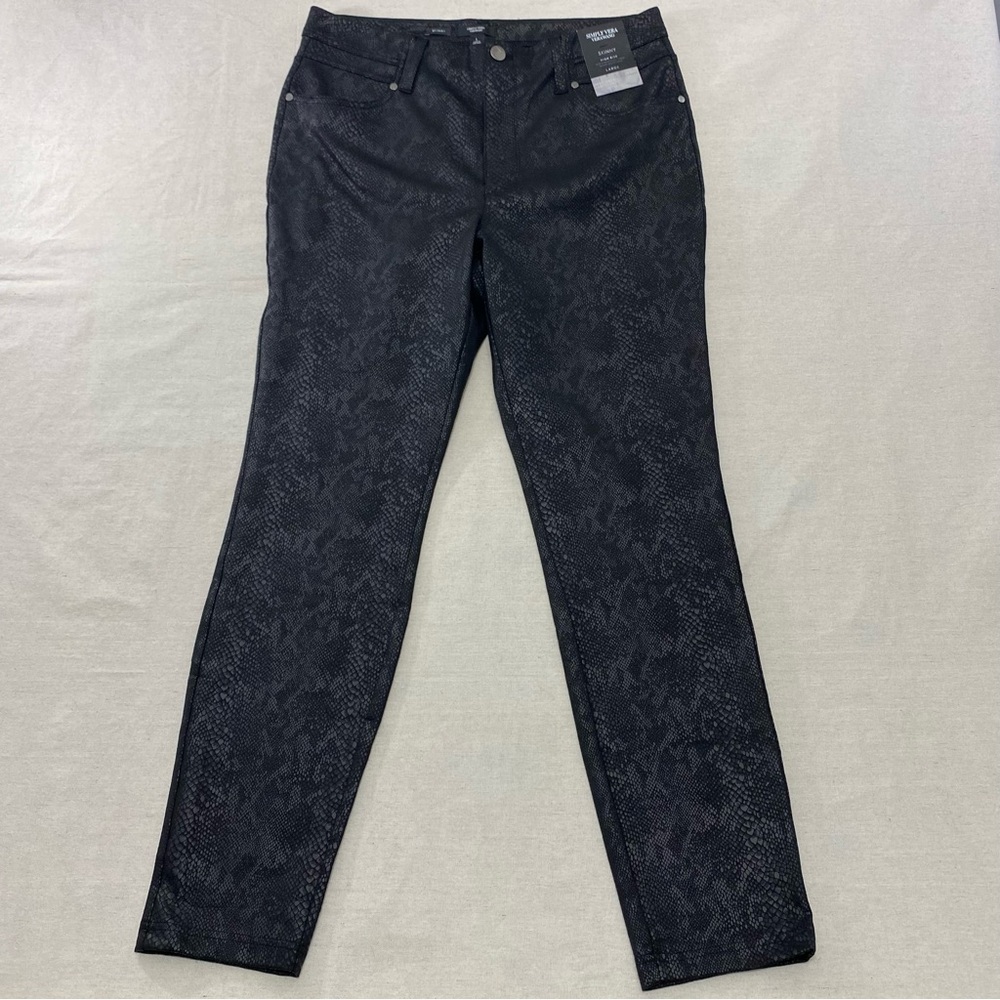SIMPLY VERA WANG Black Skinny High Rise The Polished Twill Pants Large Snakeskin